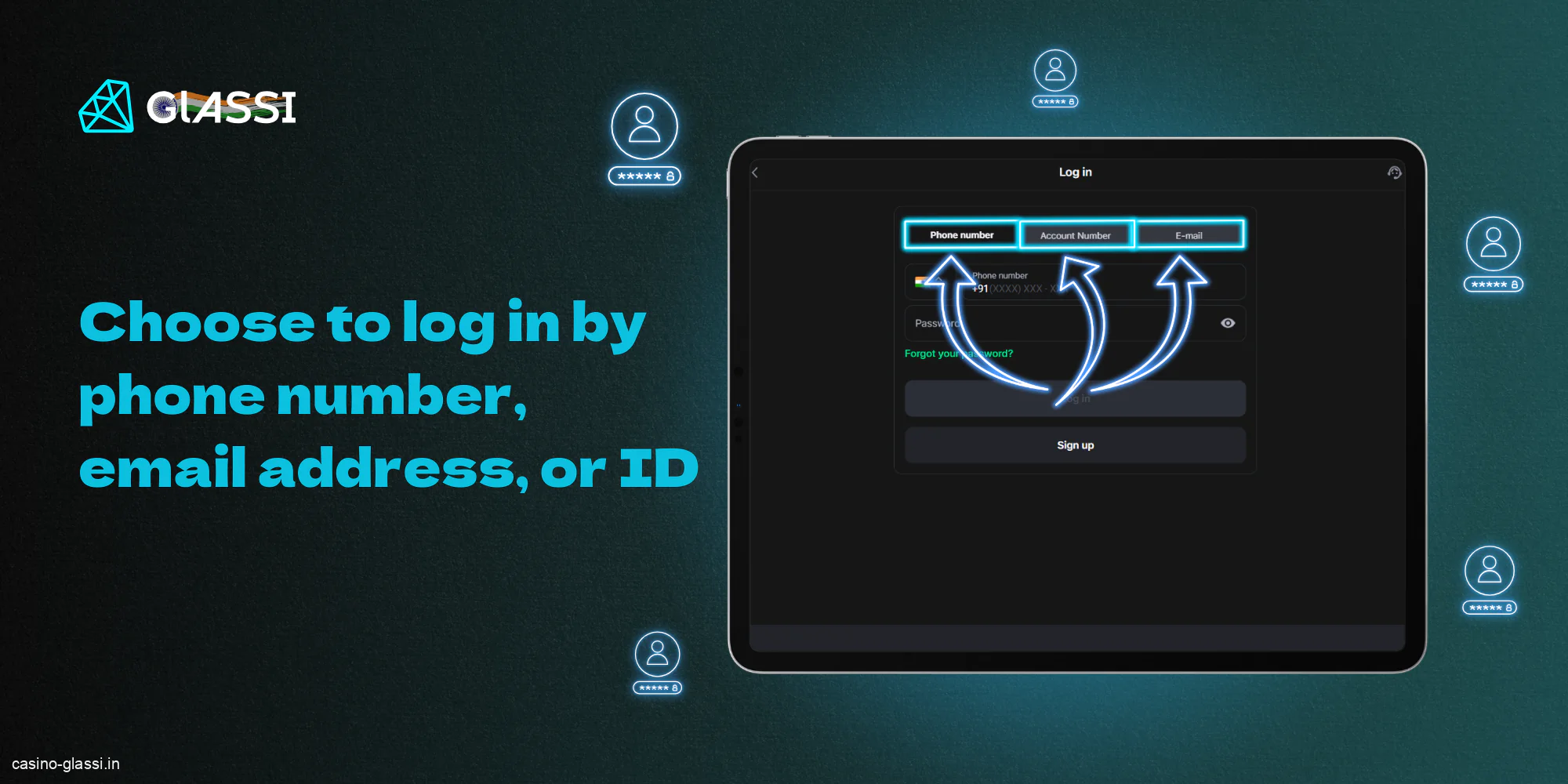 To log in to their Glassi Casino account, users from India should choose the following login option